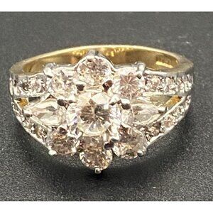 ROMAN Ring Yellow Gold Plated Women's Sz 9 CZ Flower Cluster Tests 10k Plated